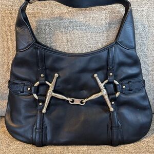Black Leather Hobo Bag with Silver Bit Hardware